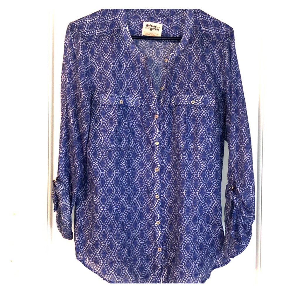 Anthropologie Holding Horses blue diamond top